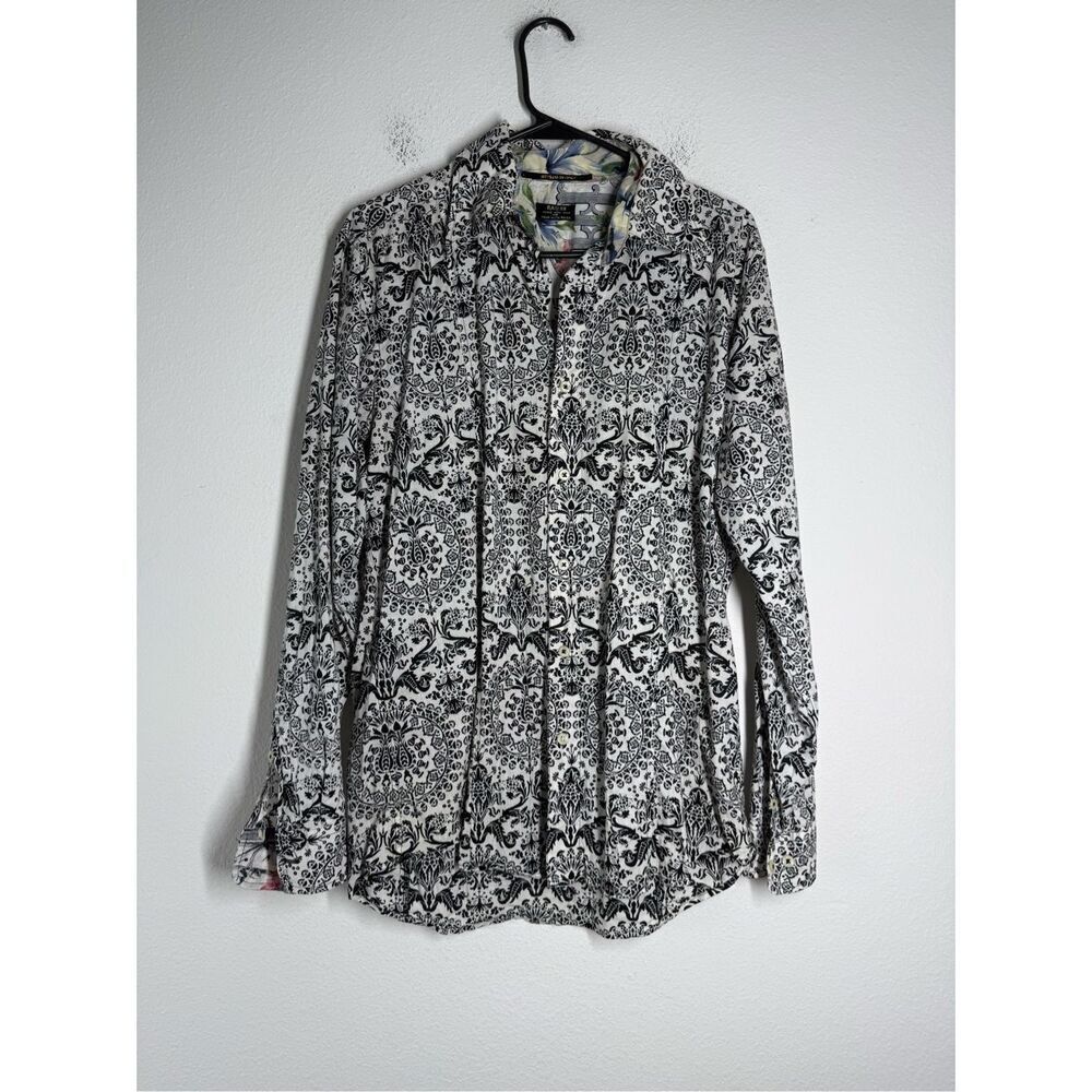 RAER Men’s Cotton Button Down Shirt Long Sleeve Floral Print Size M Made in Ital